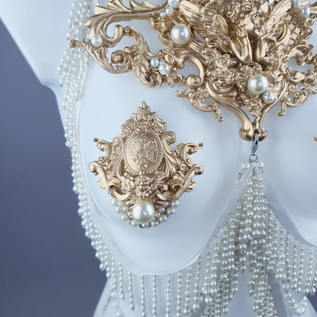 Acadia" Gold Filigree & Pearl Harness Body Jewellery & Pasties.