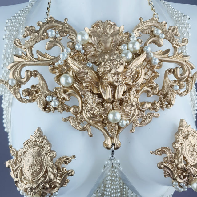 Acadia" Gold Filigree & Pearl Harness Body Jewellery & Pasties.