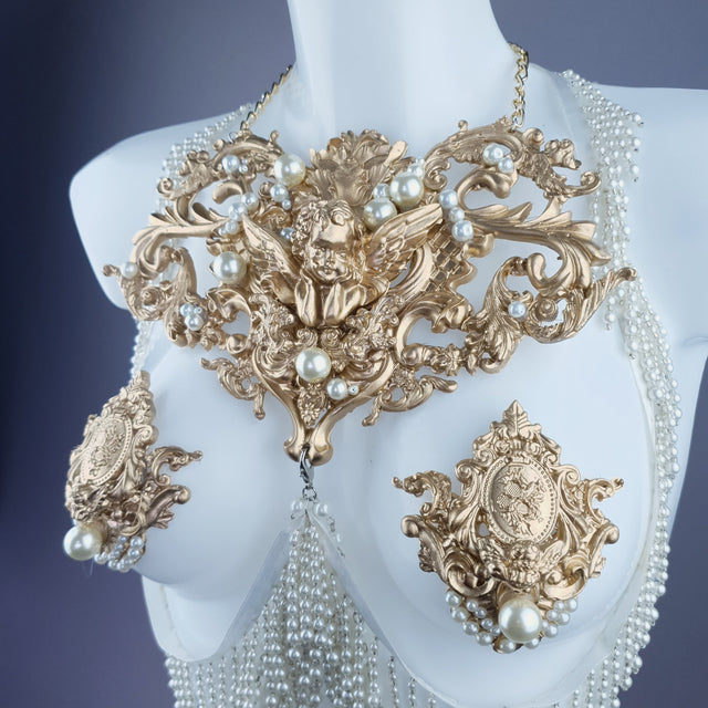 Acadia" Gold Filigree & Pearl Harness Body Jewellery & Pasties.