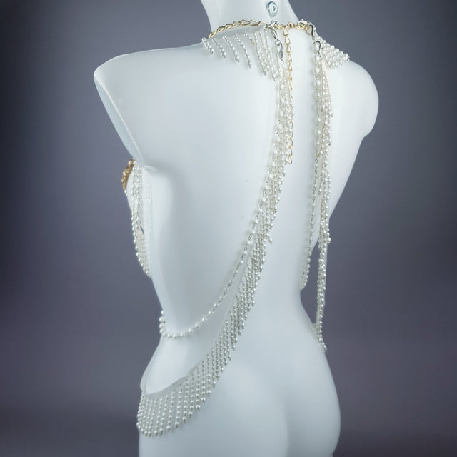 Acadia" Gold Filigree & Pearl Harness Body Jewellery & Pasties.