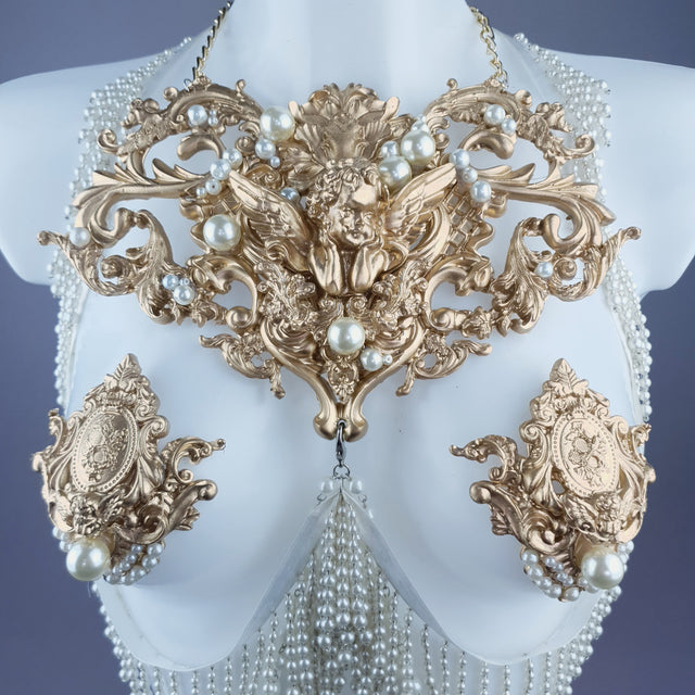 Acadia" Gold Filigree & Pearl Harness Body Jewellery & Pasties.