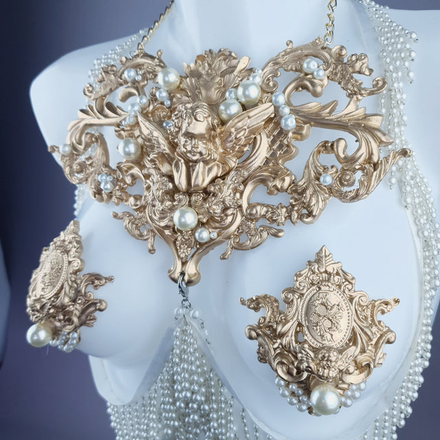 Acadia" Gold Filigree & Pearl Harness Body Jewellery & Pasties.