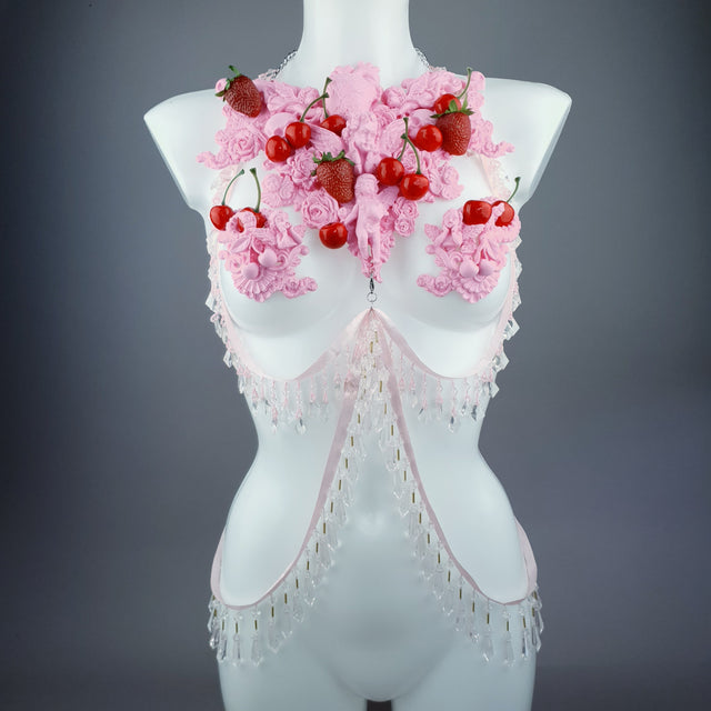 "Lick" Pink Cherry Filigree & Beading Body Jewellery with Nipple Pasties