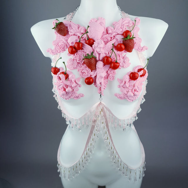 "Lick" Pink Cherry Filigree & Beading Body Jewellery with Nipple Pasties