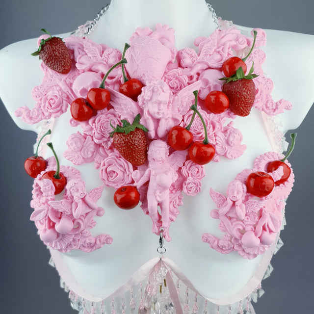 "Lick" Pink Cherry Filigree & Beading Body Jewellery with Nipple Pasties