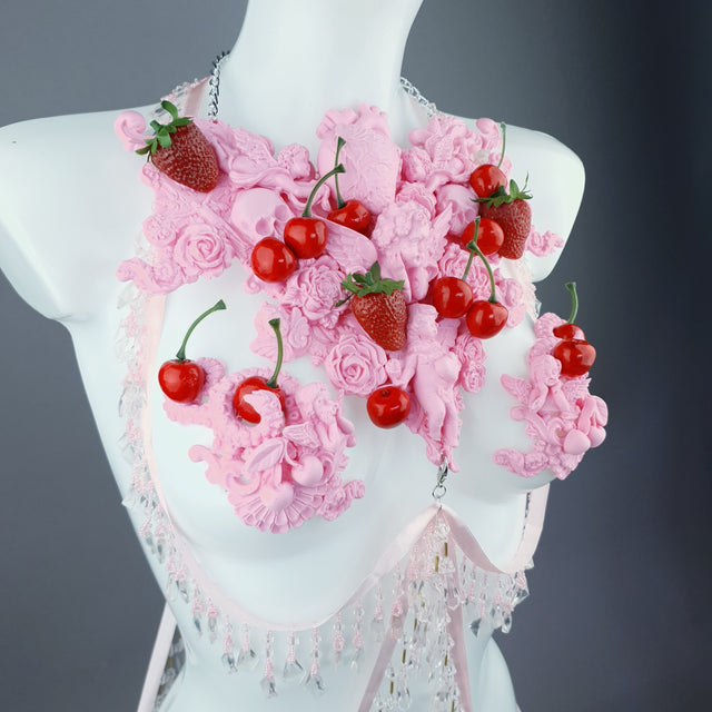 "Lick" Pink Cherry Filigree & Beading Body Jewellery with Nipple Pasties