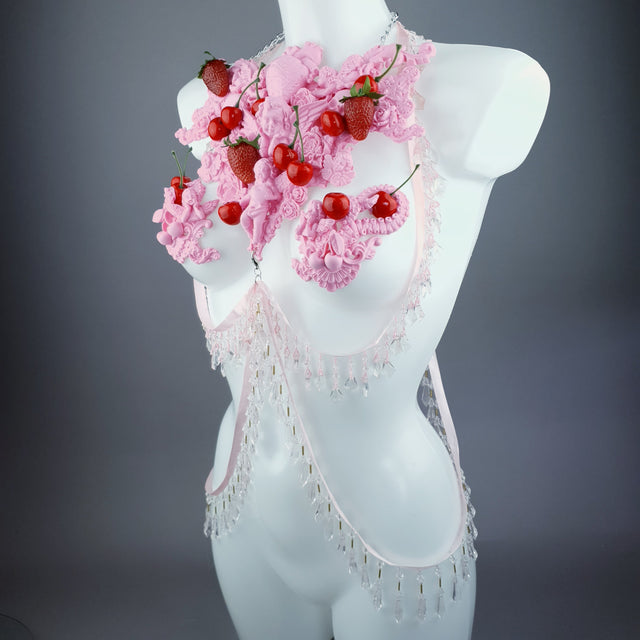 "Lick" Pink Cherry Filigree & Beading Body Jewellery with Nipple Pasties