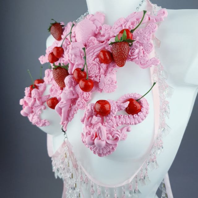 "Lick" Pink Cherry Filigree & Beading Body Jewellery with Nipple Pasties