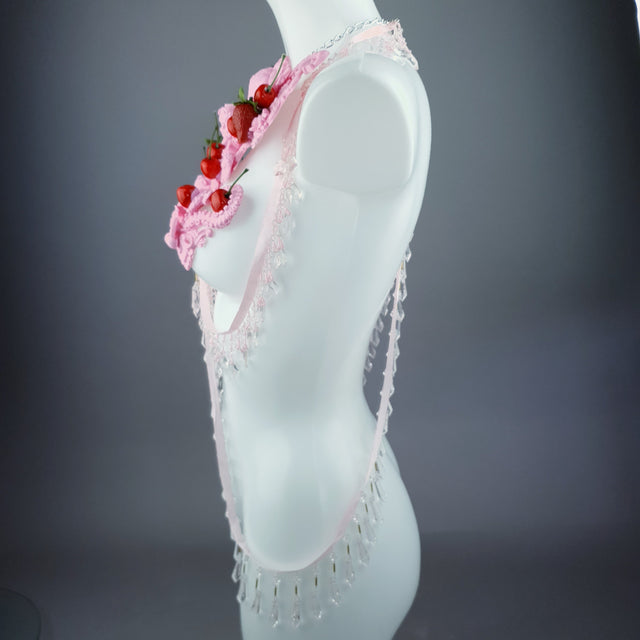 "Lick" Pink Cherry Filigree & Beading Body Jewellery with Nipple Pasties