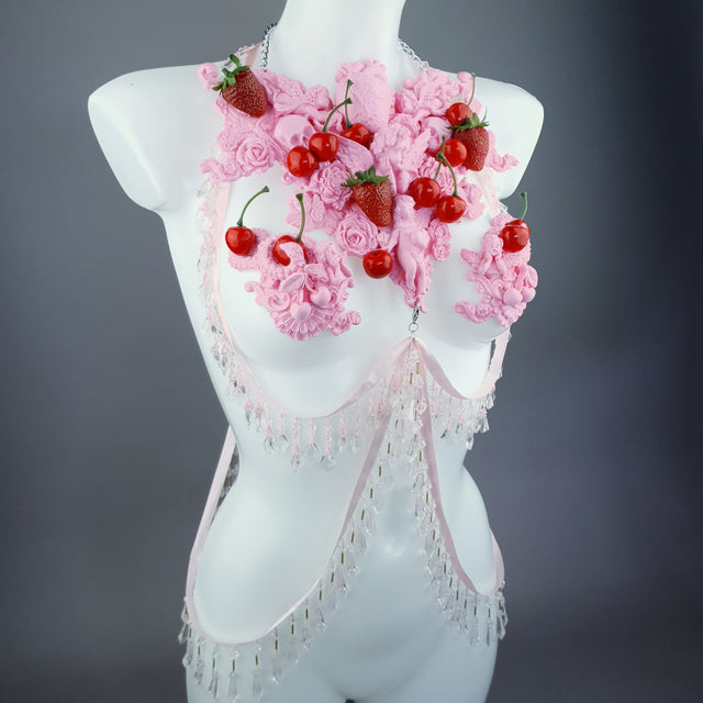"Lick" Pink Cherry Filigree & Beading Body Jewellery with Nipple Pasties