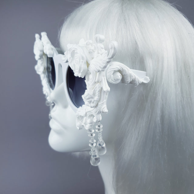 "White Magick" Filigree Ornate Sunglasses with Beading