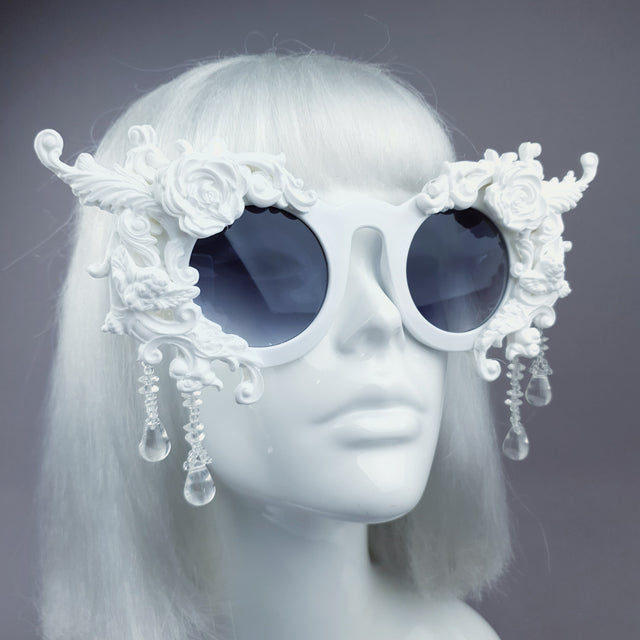 "White Magick" Filigree Ornate Sunglasses with Beading