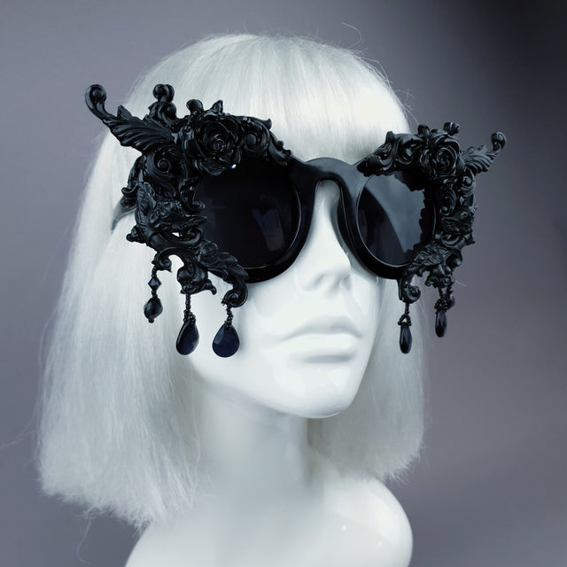 Pearls & Swine Black Filigree Ornate Sunglasses "Black Magick"
