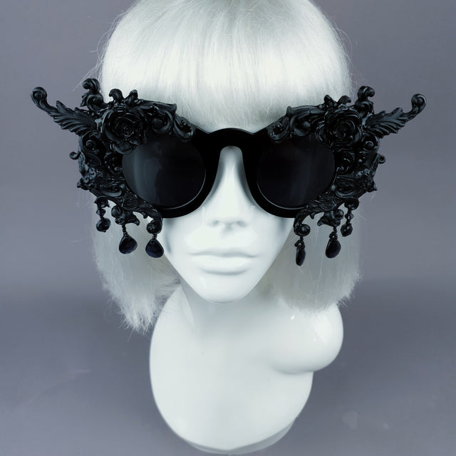 Pearls & Swine Black Filigree Ornate Sunglasses "Black Magick"