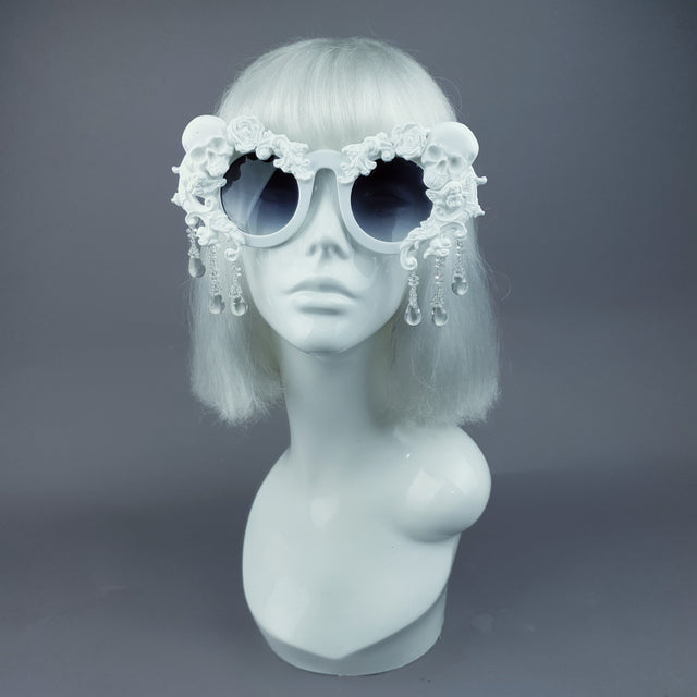 "Wednesday" White Skull Filigree Beading Ornate Sunglasses