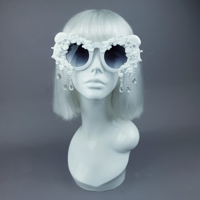 "Wednesday" White Skull Filigree Beading Ornate Sunglasses
