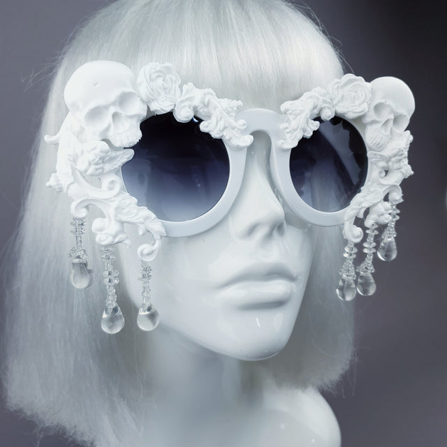 "Wednesday" White Skull Filigree Beading Ornate Sunglasses