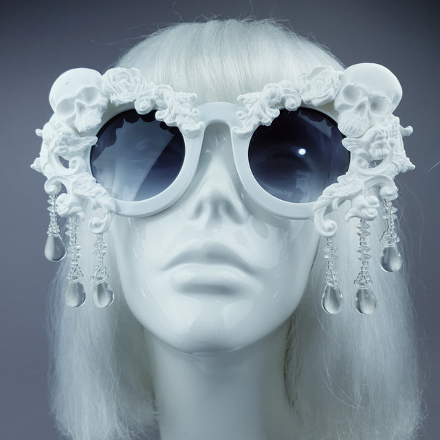 "Wednesday" White Skull Filigree Beading Ornate Sunglasses