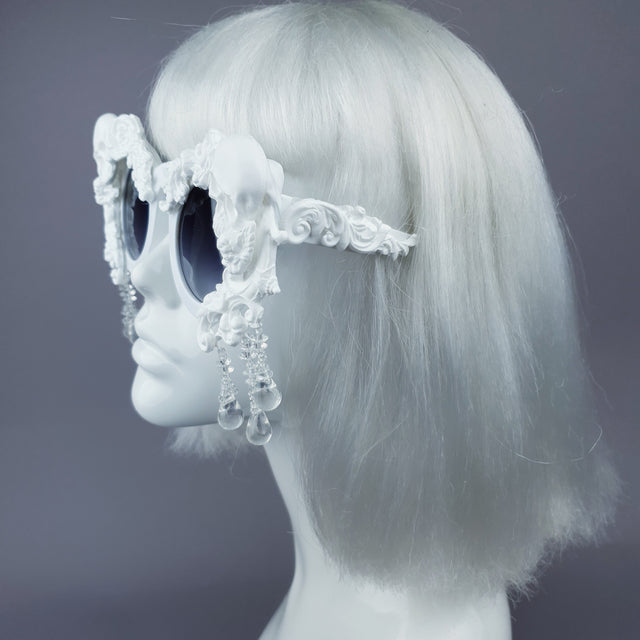 "Wednesday" White Skull Filigree Beading Ornate Sunglasses