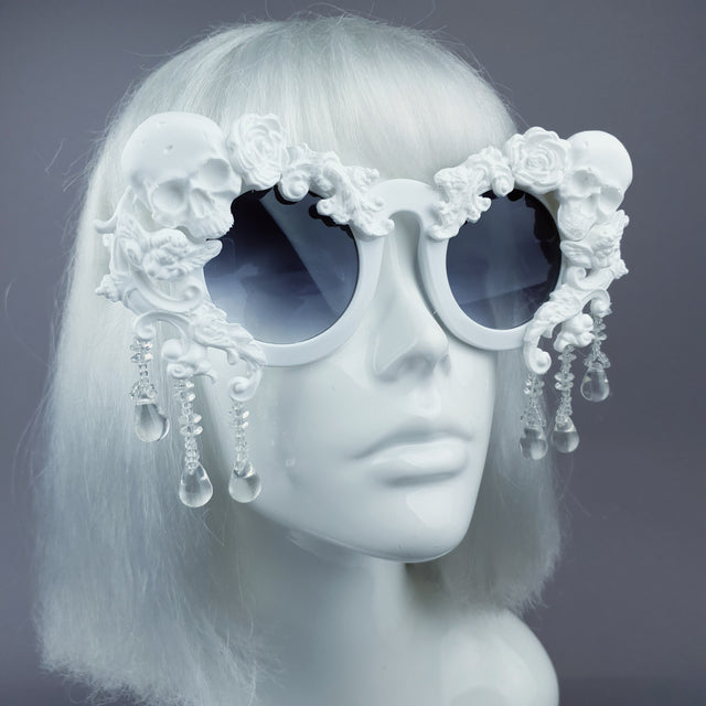 "Wednesday" White Skull Filigree Beading Ornate Sunglasses