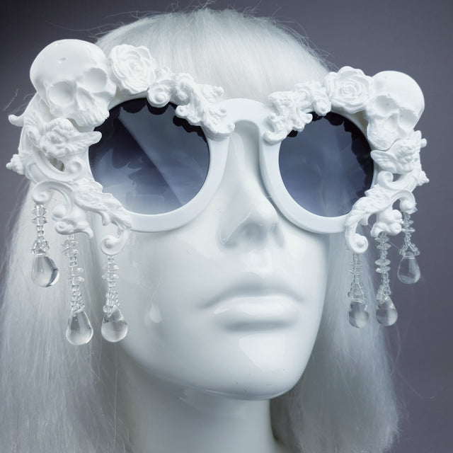 "Wednesday" White Skull Filigree Beading Ornate Sunglasses
