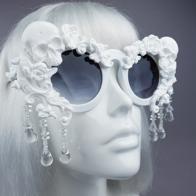 "Wednesday" White Skull Filigree Beading Ornate Sunglasses