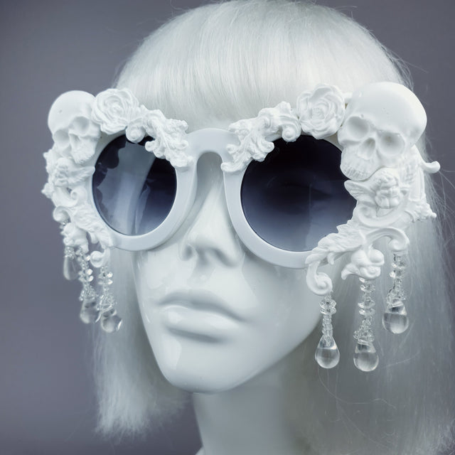 "Wednesday" White Skull Filigree Beading Ornate Sunglasses