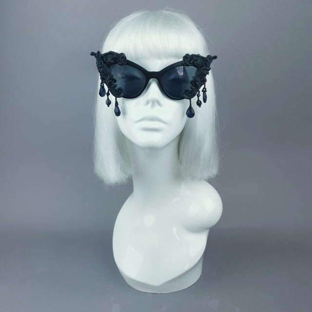 "Angel Eyes" Black Filigree Beading Catseye Sunglasses