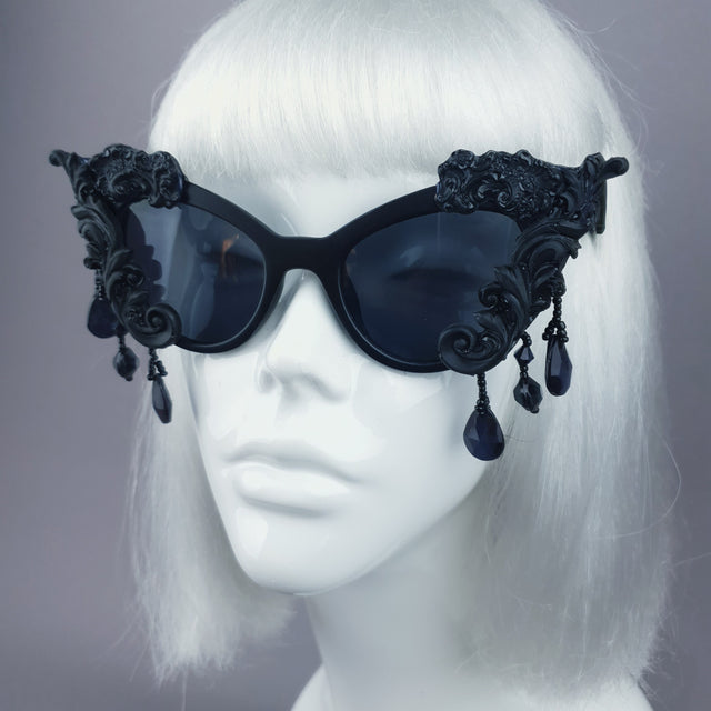 "Angel Eyes" Black Filigree Beading Catseye Sunglasses
