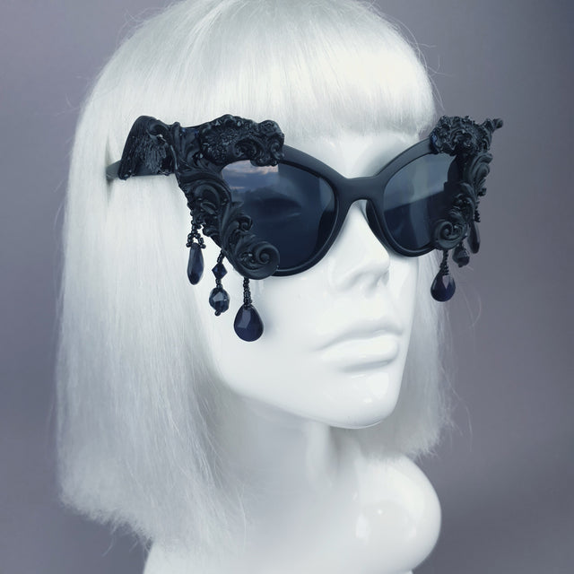 Pearls & Swine Black Filigree Beading Cat Eye Sunglasses "Angel Eyes"