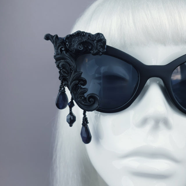 "Angel Eyes" Black Filigree Beading Catseye Sunglasses