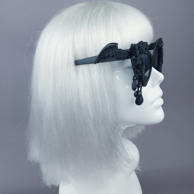 Pearls & Swine Black Filigree Beading Cat Eye Sunglasses "Angel Eyes"