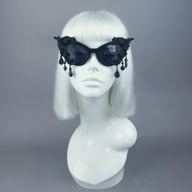 "Angel Eyes" Black Filigree Beading Catseye Sunglasses