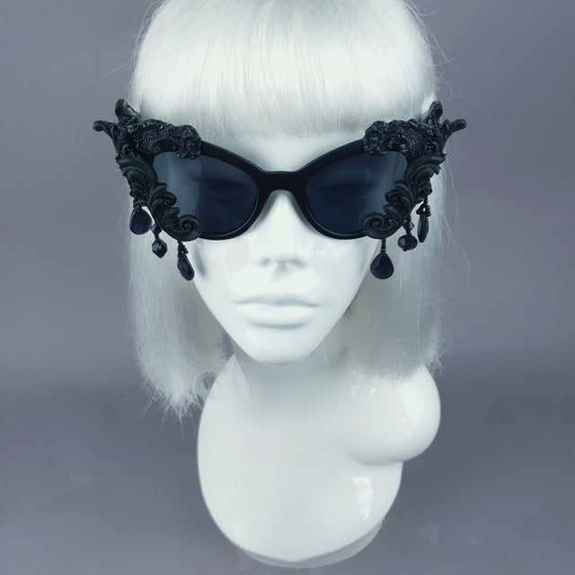 "Angel Eyes" Black Filigree Beading Catseye Sunglasses