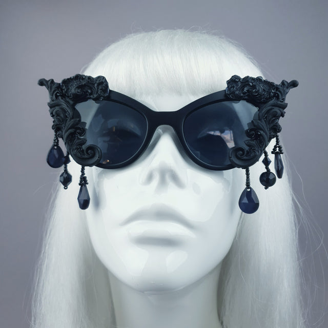 "Angel Eyes" Black Filigree Beading Catseye Sunglasses