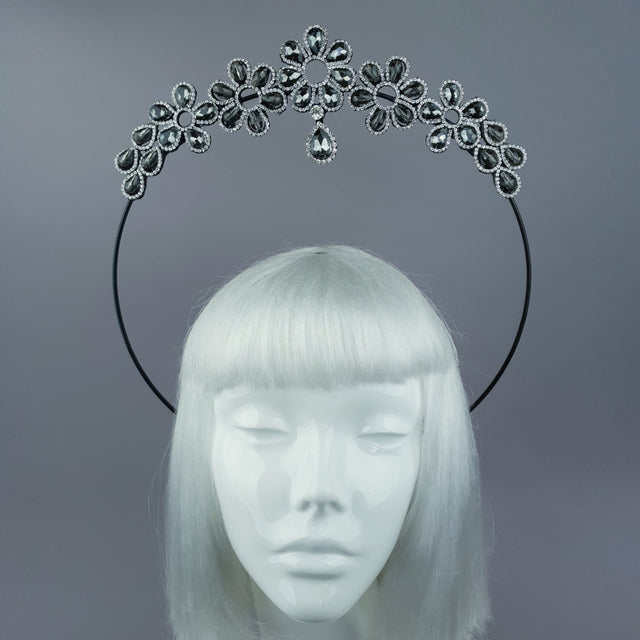 Black Diamante Flower Jewel Halo 36