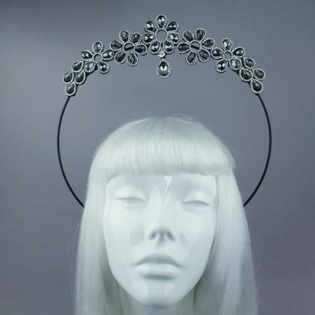 Black Diamante Flower Jewel Halo 36