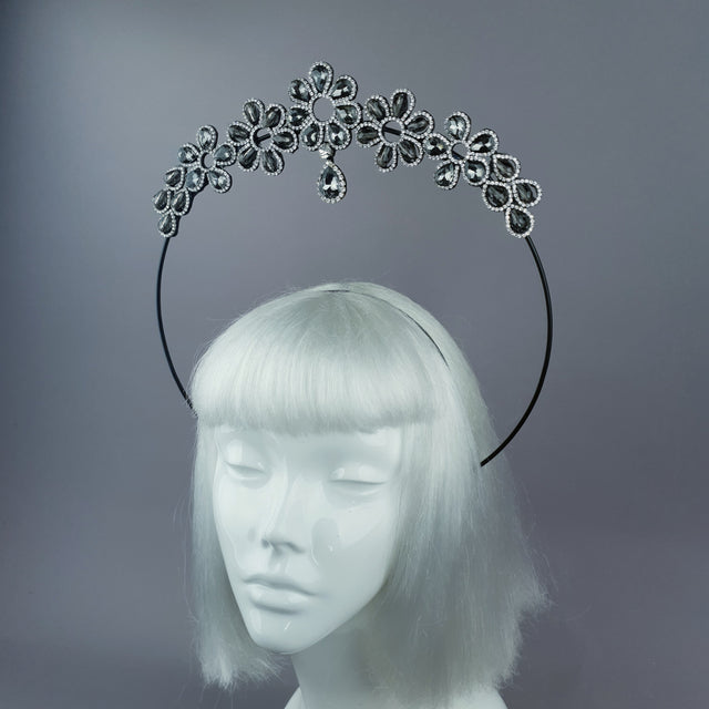 Black Diamante Flower Jewel Halo 36