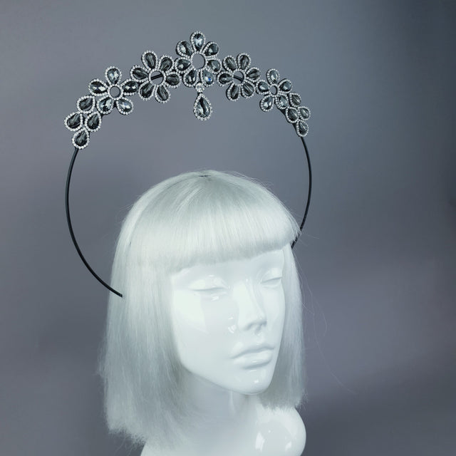 Black Diamante Flower Jewel Halo 36