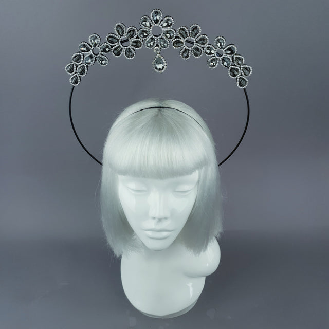 Black Diamante Flower Jewel Halo 36