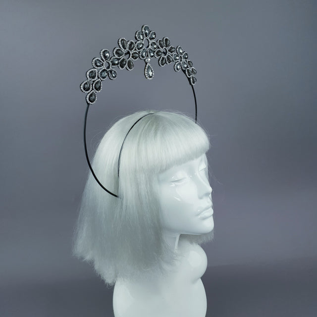 Black Diamante Flower Jewel Halo 36