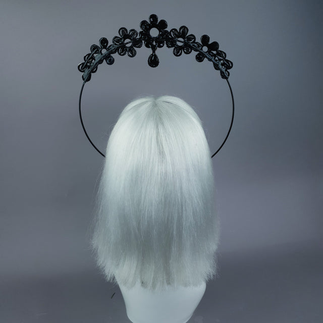 Black Diamante Flower Jewel Halo 36