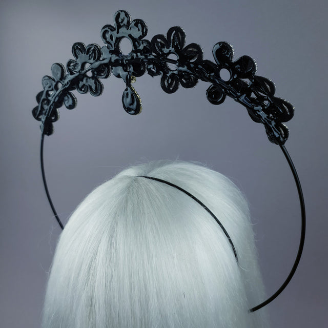 Black Diamante Flower Jewel Halo 36