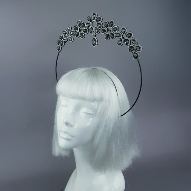 Black Diamante Flower Jewel Halo 36
