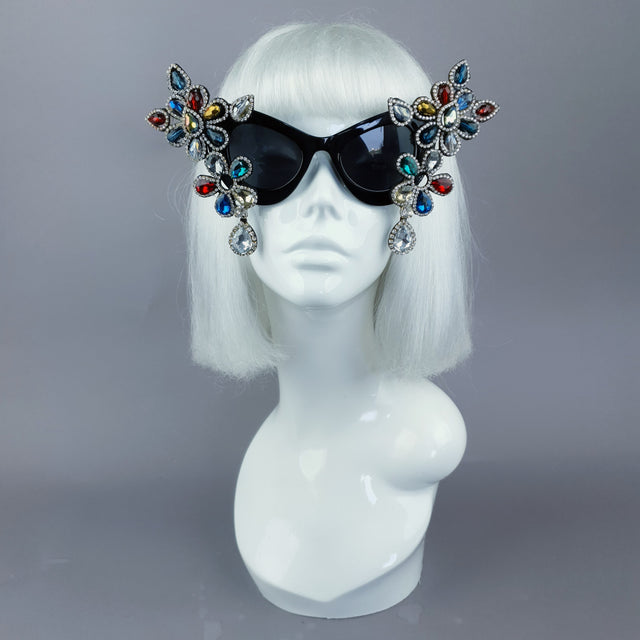 "Exxtra" Colourful Diamante Jewel Cats Eye Sunglasses