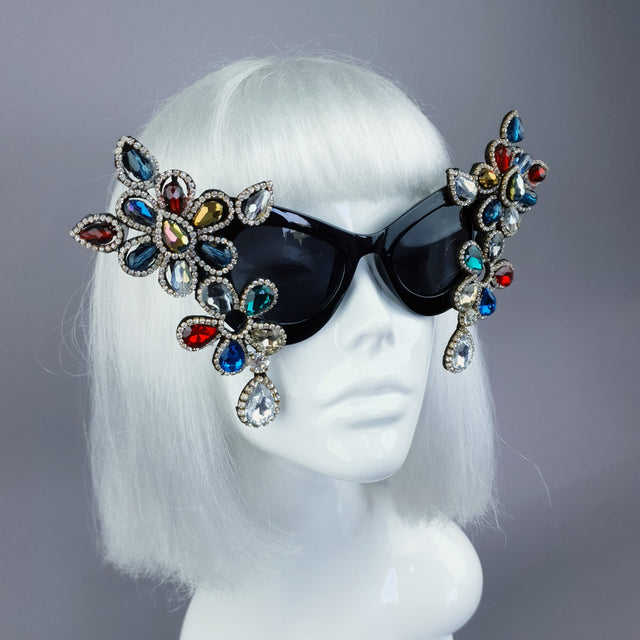 "Exxtra" Colourful Diamante Jewel Cats Eye Sunglasses