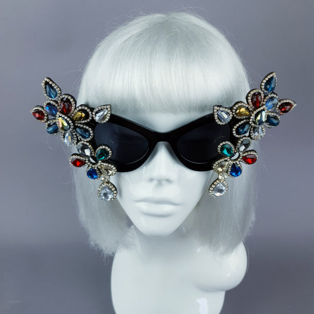 "Exxtra" Colourful Diamante Jewel Cats Eye Sunglasses