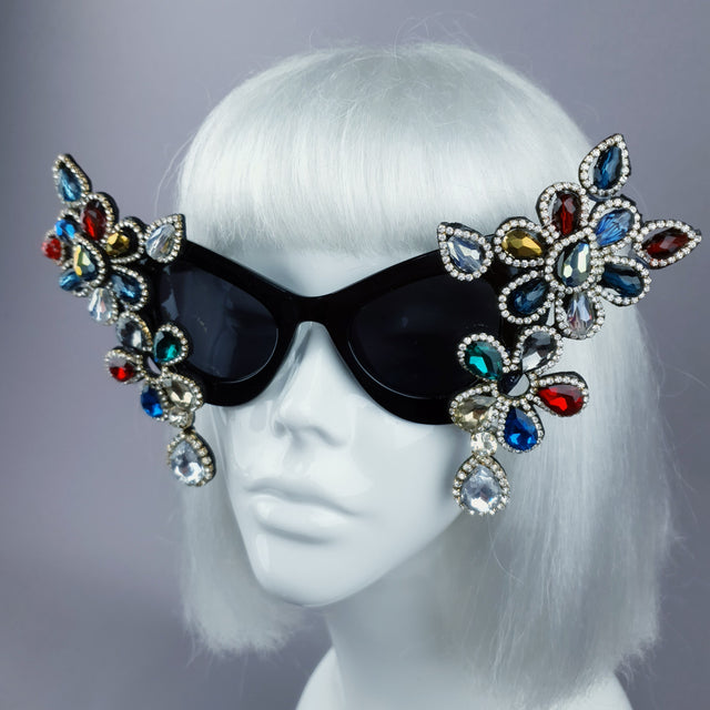 "Exxtra" Colourful Diamante Jewel Cats Eye Sunglasses