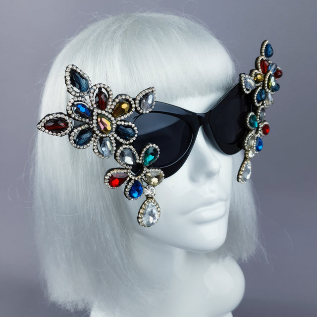"Exxtra" Colourful Diamante Jewel Cats Eye Sunglasses