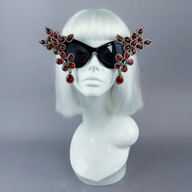 "Exxtra" Red Diamante Jewel Cats Eye Sunglasses